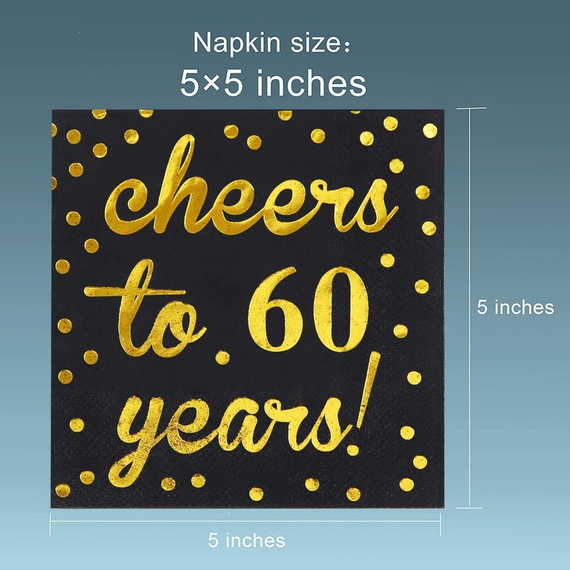Elcoho 60 Pack Cocktail Napkins 60th Birthday Decorations Luncheon Napkins for Birthday, Anniversary Party Supplies (60th Anniversary) - Image 2